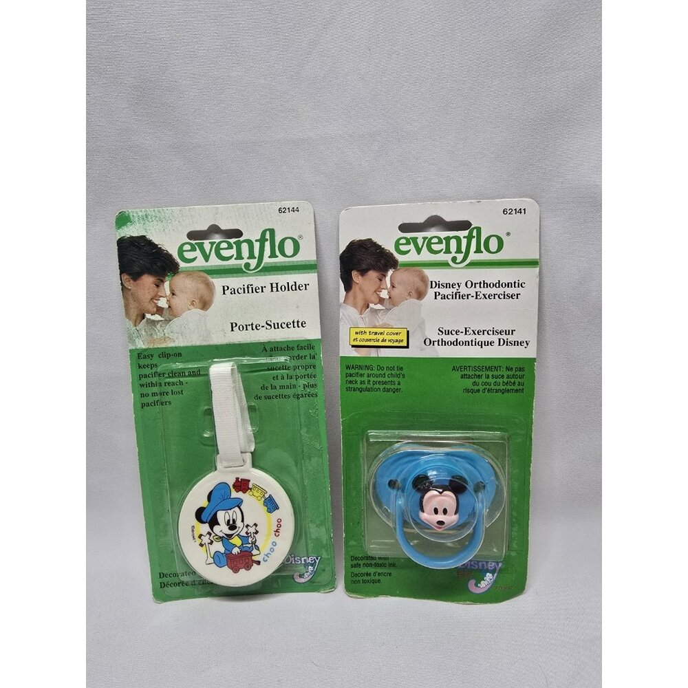 Vintage Disney Babies Evenflo Pacifier & Pacifier Holder Baby Mickey Mouse 1990s